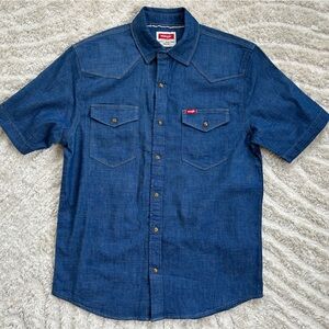 Wrangler Short-Sleeve Denim Western Shirt - Dark Blue